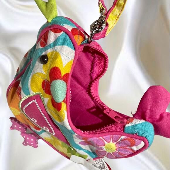 Douglas Pink Chick Coin Purse Wristlet Yellow Blue Flowers - Picture 3 of 3